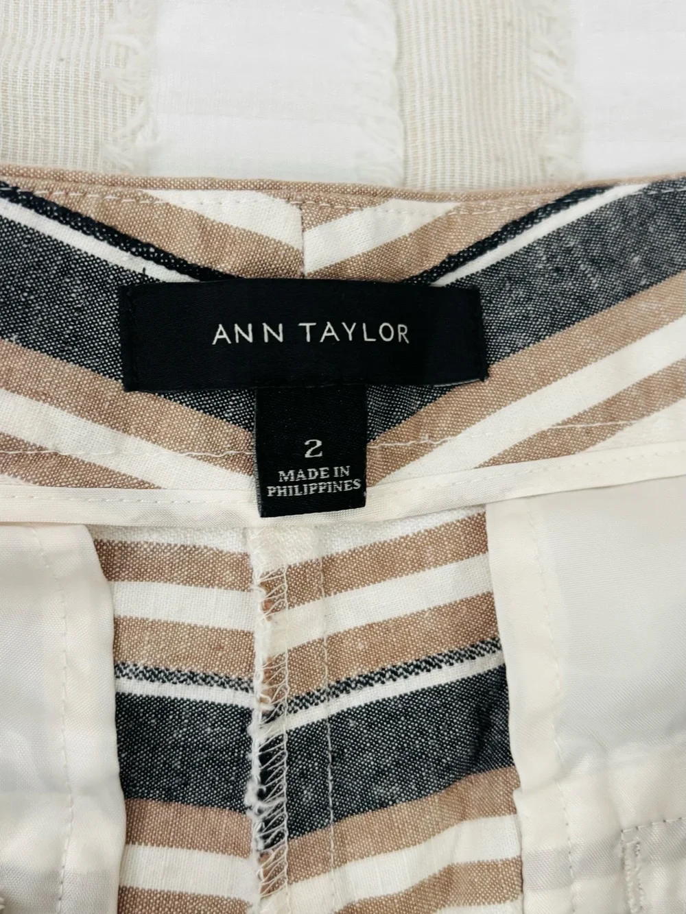 Ann Taylor Striped Bermuda Shorts in White, Black & Tan